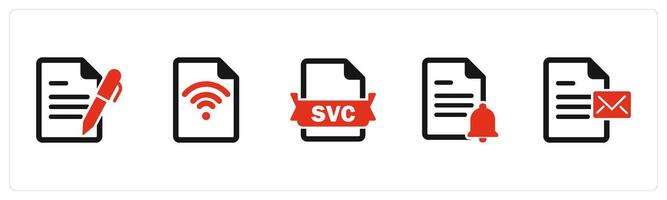 A set of 5 Document icons as edit document, wifi document, svg file vector