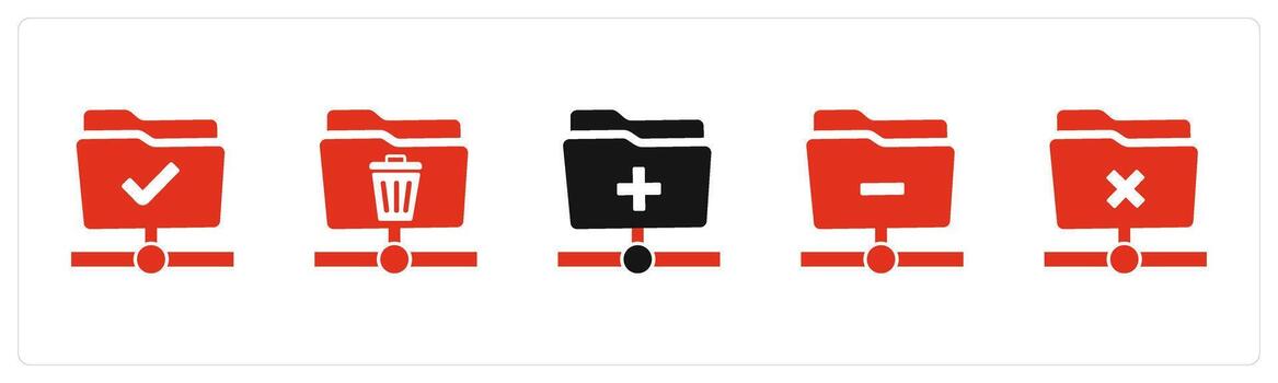 A set of 5 Document icons as approved folder, trash folder, create folder vector