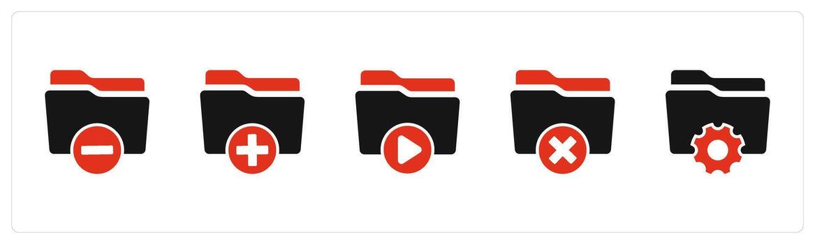 A set of 5 Document icons as remove folder, create folder, folder vector