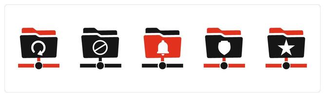 A set of 5 Document icons as update folder, folder prohibited, folder notification vector