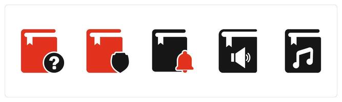 A set of 5 Document icons as question book, book protection, book notification vector