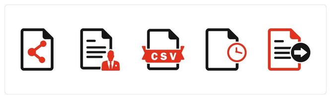 A set of 5 Document icons as share document, document, csv file vector