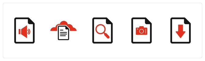 A set of 5 Document icons as audio file, cloud document, search page vector