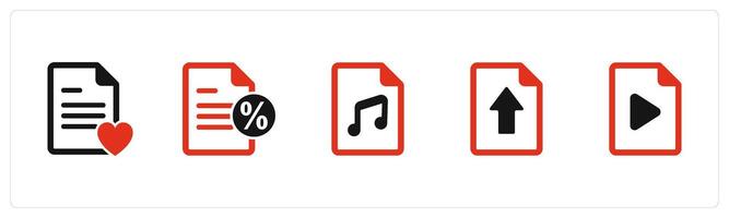 A set of 5 Document icons as favorite page, promissory note, music file vector