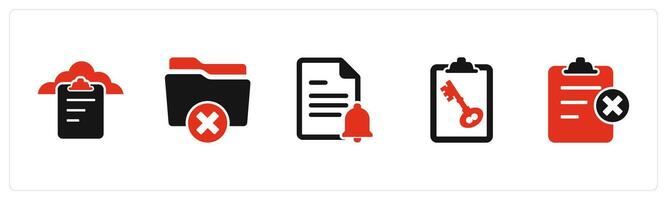 A set of 5 Document icons as cloud document, wrong folder, page notification vector