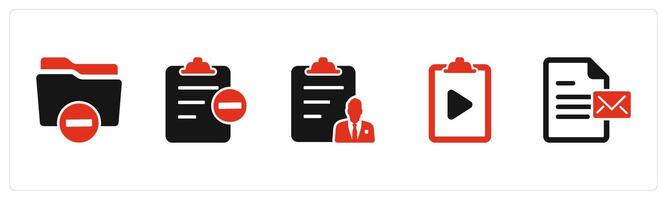 A set of 5 Document icons as remove folder, remove page, document vector