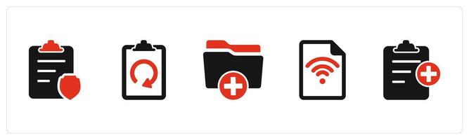 A set of 5 Document icons as page protection, refresh page, create folder vector
