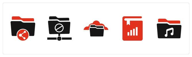 A set of 5 Document icons as share folder, folder prohibited, cloud folder vector