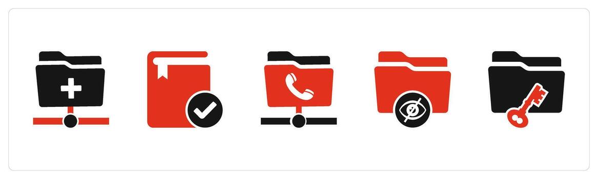 A set of 5 Document icons as create folder, approved book, call folder vector