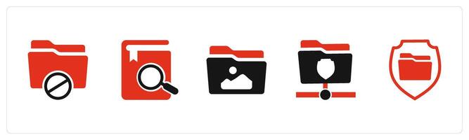 A set of 5 Document icons as folder prohibited, search book, image folder vector