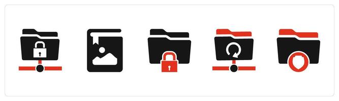 A set of 5 Document icons as folder protection, image book, folder security vector