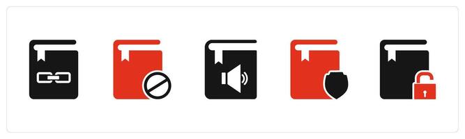 A set of 5 Document icons as link folder, prohibited book, audio book vector