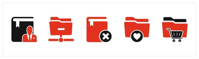 A set of 5 Document icons as author, remove folder, wrong book vector