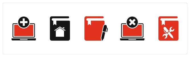 A set of 5 Document icons as add page, home book, notepad vector