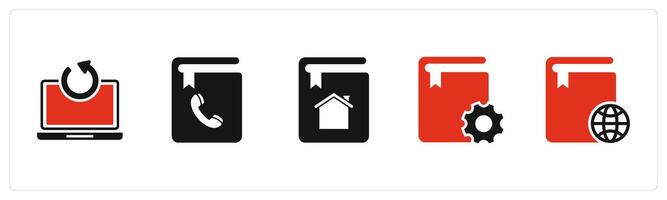 A set of 5 Document icons as update laptop, contact book, home book vector