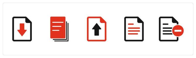 A set of 5 Document icons as download page, duplicate copy, upload page vector