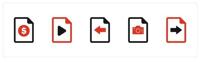 A set of 5 Document icons as invoice, file, receive file vector