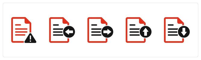 A set of 5 Document icons as page error, receive file, send file vector
