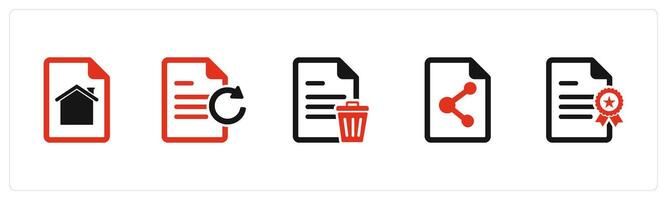 A set of 5 Document icons as home page, update document, trash page vector
