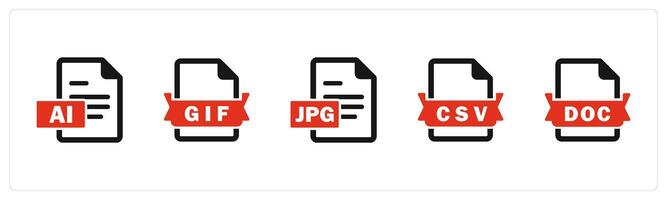 A set of 5 Document icons as ai file, gif file, jpg file vector