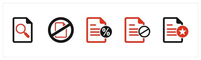 A set of 5 Document icons as search page, document prohibited, promissory note vector