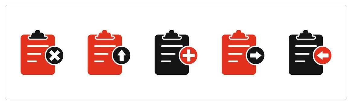 A set of 5 Document icons as wrong page, upload file, create page vector