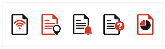 A set of 5 Document icons as wifi document, page location, page notification vector
