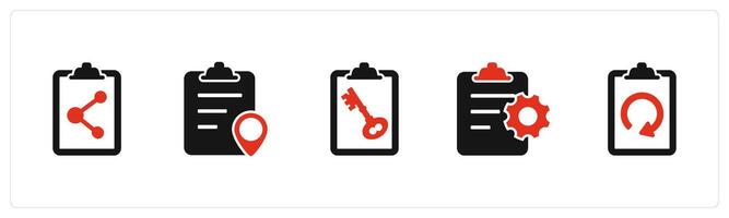 A set of 5 Document icons as share document, location page, page protection vector