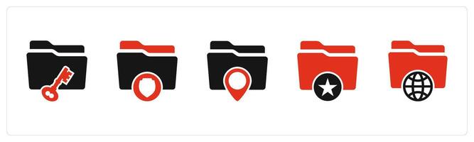 A set of 5 Document icons as folder security, folder location, favorite folder vector