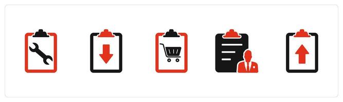 A set of 5 Document icons as page settings, download page, shopping list vector