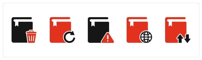 A set of 5 Document icons as trash book, update book, book maintenance vector