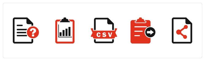 A set of 5 Document icons as question, graph document, csv file vector