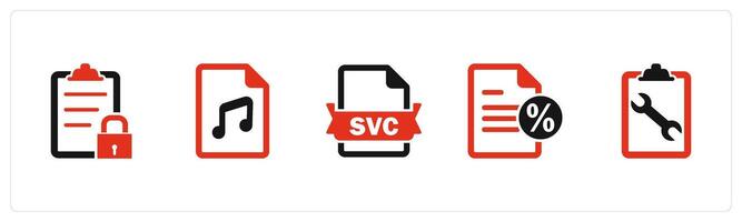 A set of 5 Document icons as page security, music file, svg file vector