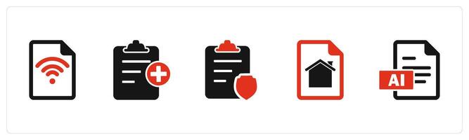 A set of 5 Document icons as wifi document, create page, page protection vector