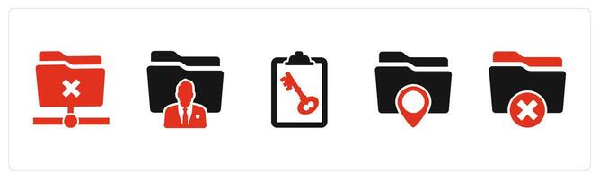 A set of 5 Document icons as wrong folder, private folder, page protection vector