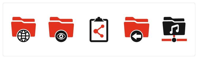 A set of 5 Document icons as international folder, view folder, share document vector