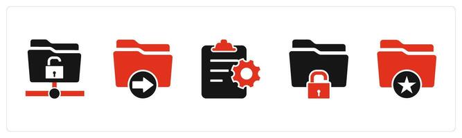 A set of 5 Document icons as folder protection, send folder, page setting vector