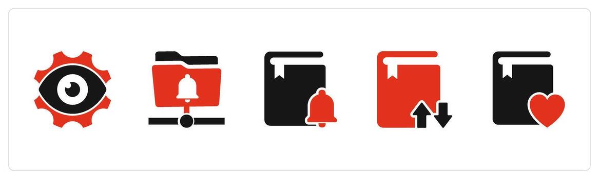 un conjunto de 5 5 documento íconos como ver configuración, carpeta notificación, libro notificación vector