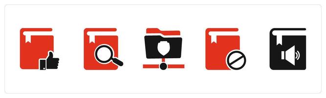 A set of 5 Document icons as approved book, search book, folder protection vector