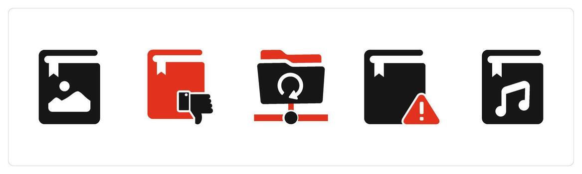 un conjunto de 5 5 documento íconos como imagen libro, disgusto libro, actualizar carpeta vector