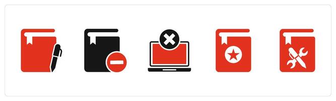 A set of 5 Document icons as notepad, remove book, wrong laptop vector