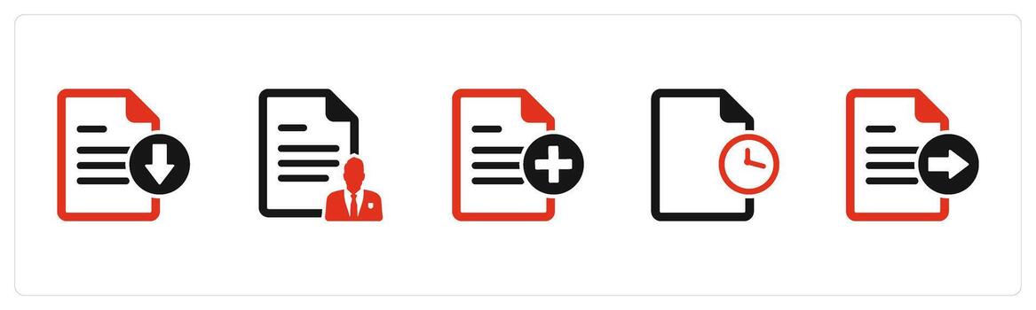 A set of 5 Document icons as download file, document, create page vector