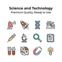 Pack of science and technology icons in modern style vector