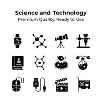 Get this amazing science and technology icons set, ready for premium use vector