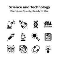 Pack of science and technology icons in modern style vector