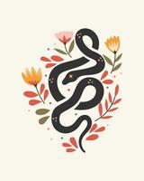 A snake with flowers and leaves on it vector