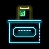 Neon sign representing voting in elections with ballot box and check mark symbol vector