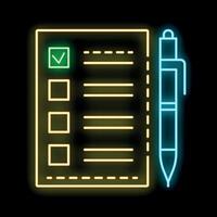 Neon icon of checklist with pen representing task management vector