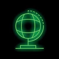 Green neon globe rotating on its axis showing its contour lines vector