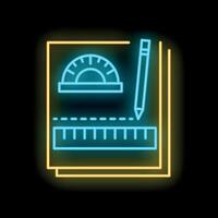 Neon icon of geometry tools drawing on paper with ruler, protractor and pencil vector